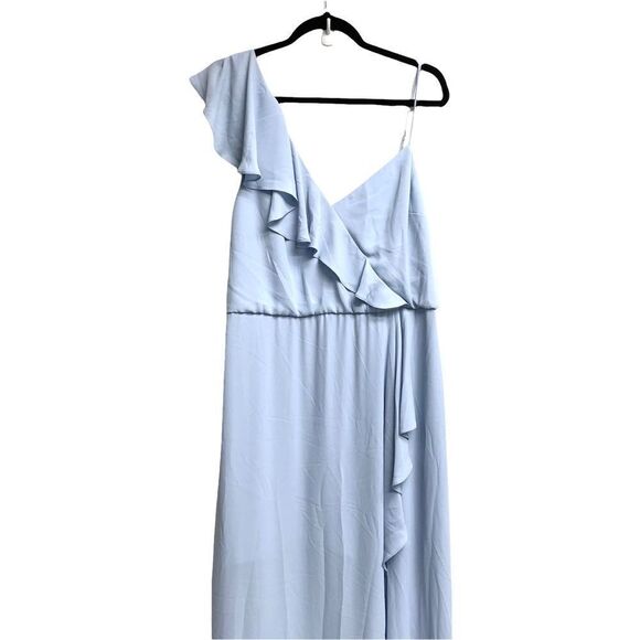 BCBGMAXAZRIA Asymmetrical Neck Ruffle Maxi Dress Blue 16 - Picture 5 of 8